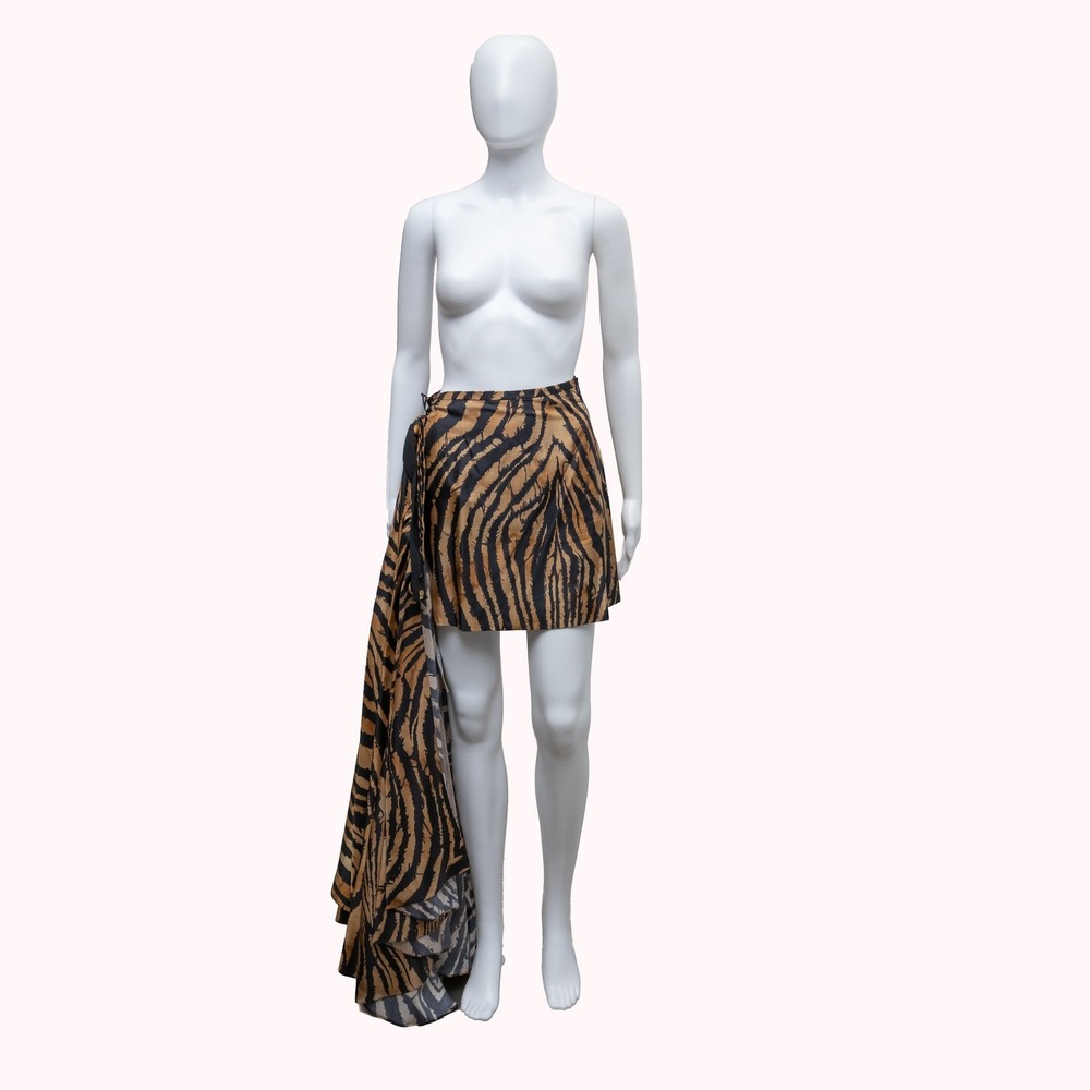 Vintage RARE Roberto Cavalli Tiger Print Silk Wrap Skirt w mini skirt - IT 40 - Picture 3 of 11